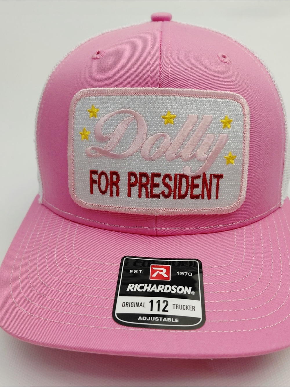 Dolly For President Embroidered Patch Flat Bill Mesh Snapback Cap Hat Pink
